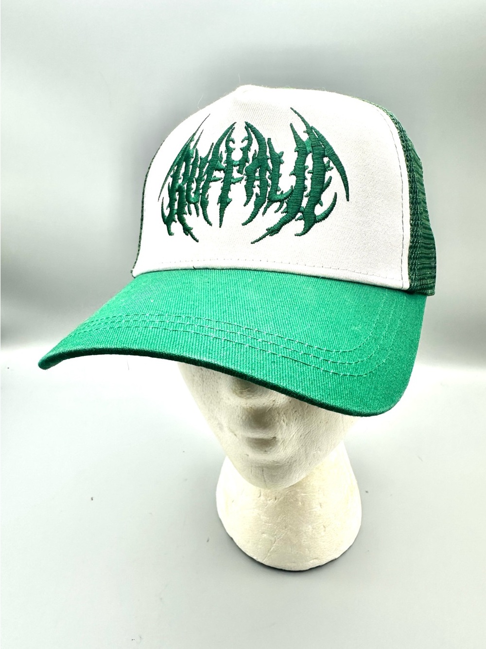 Buffalo Too Far Gone Green White Trucker Hat Snapback Mesh Logo Cap Mens OSFM